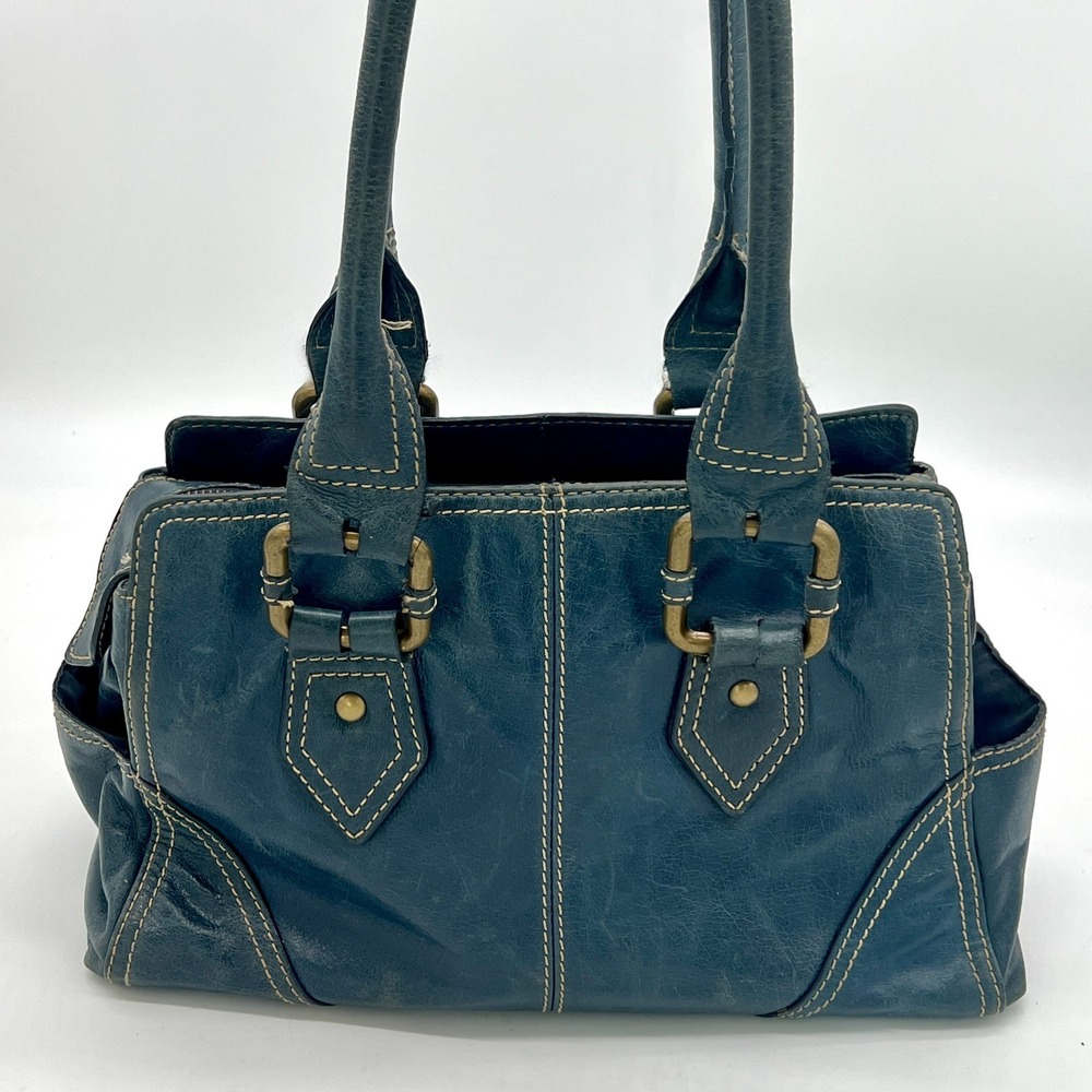 Vintage Wilsons Denim Blue Saddle Leather Purse Shoulder Bag Satchel Y2K - Picture 2 of 15